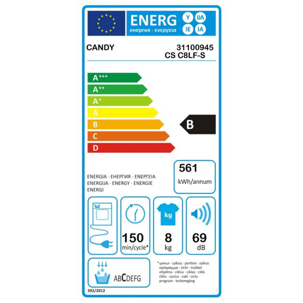 Сушилня кондензаторна 8кг CANDY CSC8LF80 ТЕХНОХИТ Бяла техника