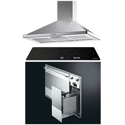 Комплект фурна за вграждане плот за вграждане и аспиратор SMEG-SE995XT-7 + SI933D + KD9X